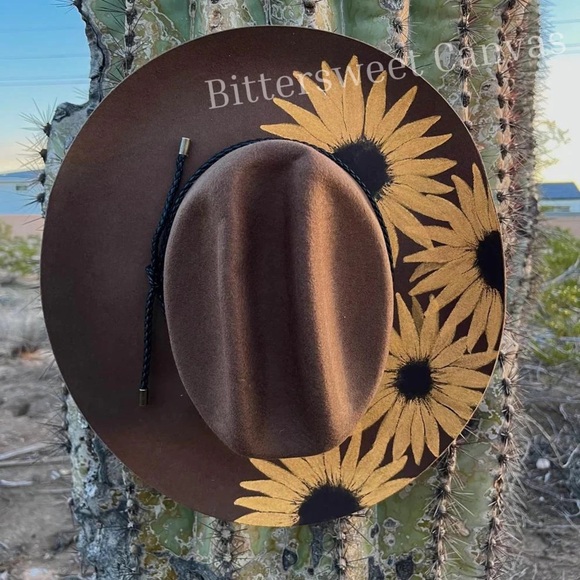Brown Sunflower Hat hand painted western hat